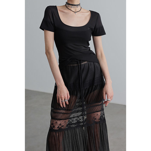 无以幻象拼接抹胸短袖T恤