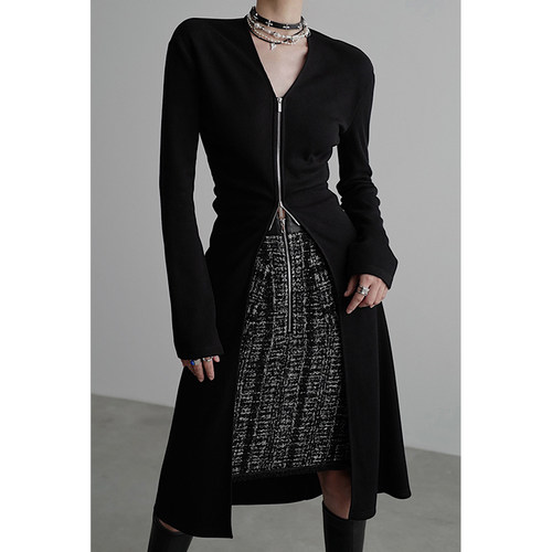 中长款长袖开衫拉链T恤