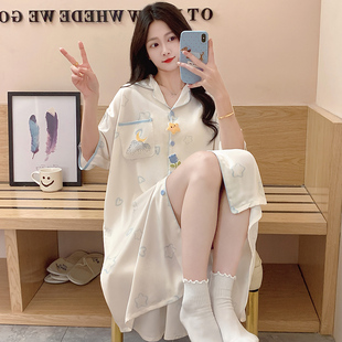 睡裙女夏季甜美可爱冰丝绸短袖睡衣夏天少女中长款裙子凉感家居服