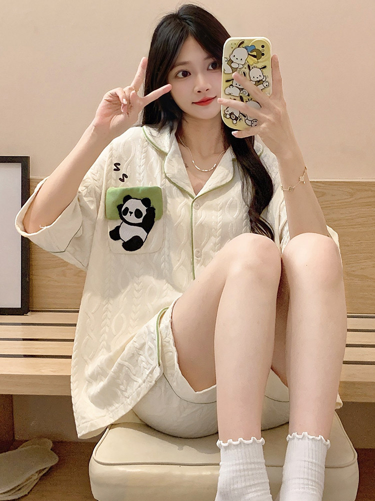 여름 소녀들을 위한 잠옷 귀엽고 달콤한 고급 집 밖에서 입을 수 있는 옷 소녀 여름 반팔 가디건 투피스 세트
