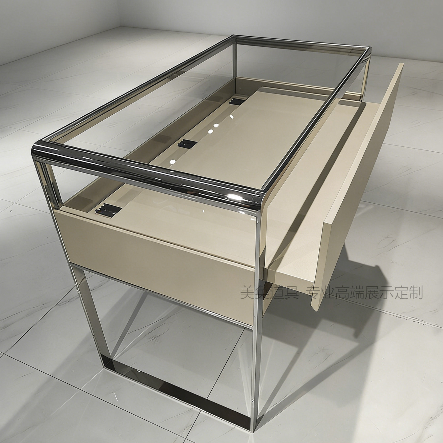 美奂道具现代简约不锈钢首饰展示柜玻璃柜台定制饰品透明陈列柜