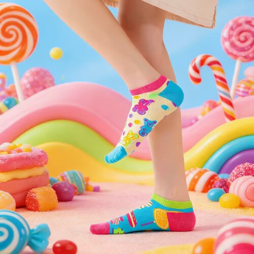 新品AB不对称趣味原创搞怪创意浅口彩色男女情侣潮流短袜船袜棉袜