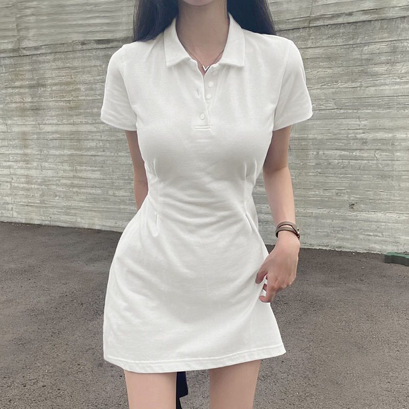 白色polo收腰a字短款连衣裙女夏日高级感网球运动裙子学院风短裙