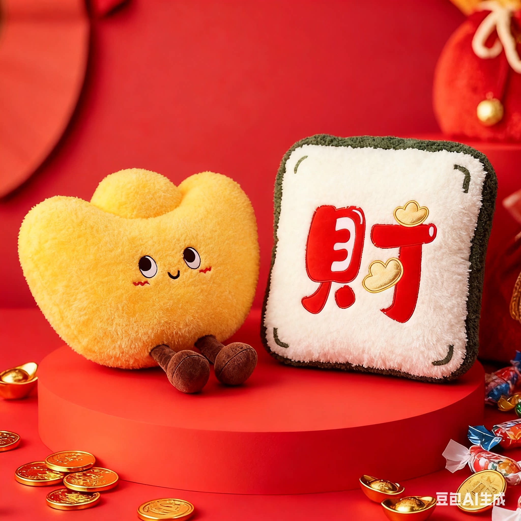 发财福袋抱枕新年招财进宝元宝葫芦灯笼饺子金鱼年年有余好运集合