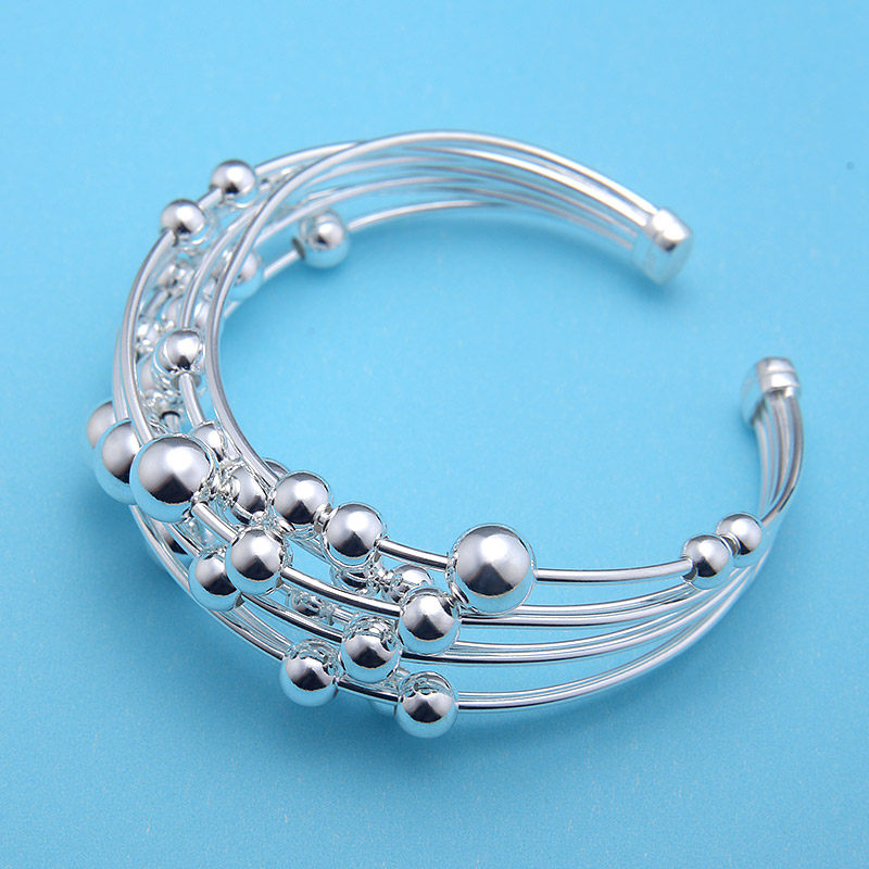 925纯银手镯女多层银珠开口可调节简约时尚个性年轻款送女友礼物