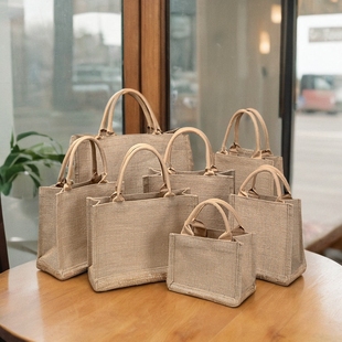 适用无印黄麻手提袋帆布包女环保购物通勤包大小定制优良品麻布袋