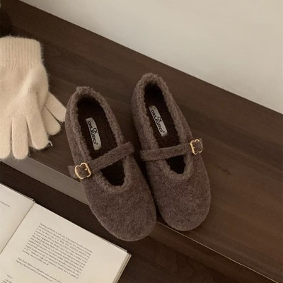 复古秋冬玛丽珍毛毛鞋女