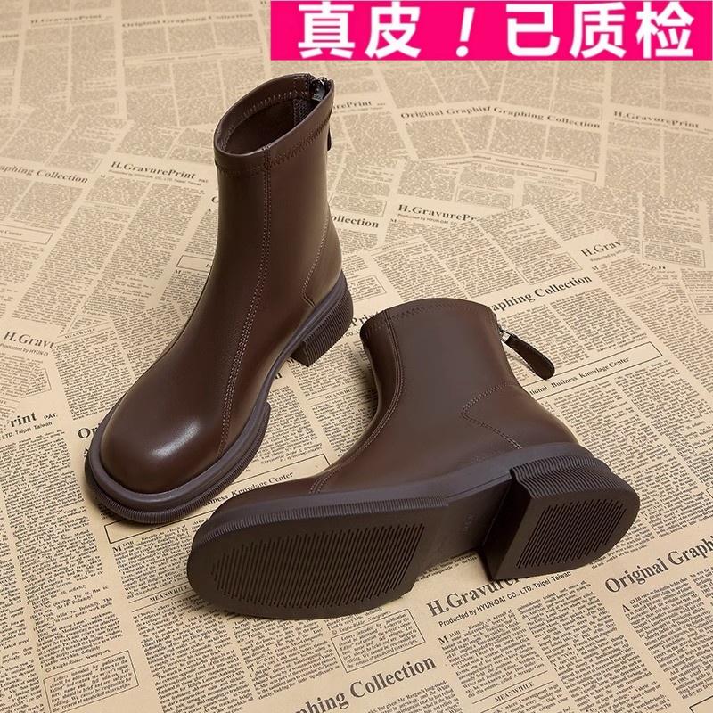 真皮瘦瘦靴女短靴炸街马丁靴