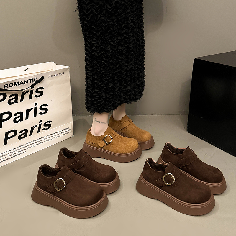 真皮一脚蹬乐福鞋保暖毛毛棉鞋