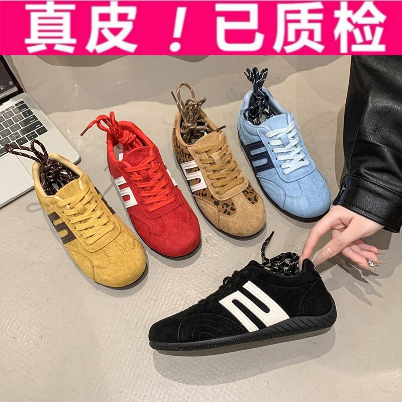 道赛车鞋女复古薄底红色德训鞋图片