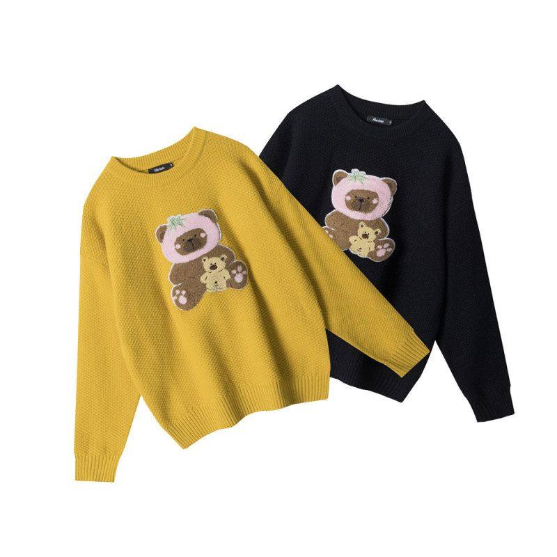 HeyHenry情侣 秋冬毛衣韩版宽松圆领外穿小熊套头针织衫慵懒男女