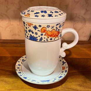 台湾建窑茶具正品 高档陶瓷茶杯办公杯 帝黄釉富贵鱼3162四件杯