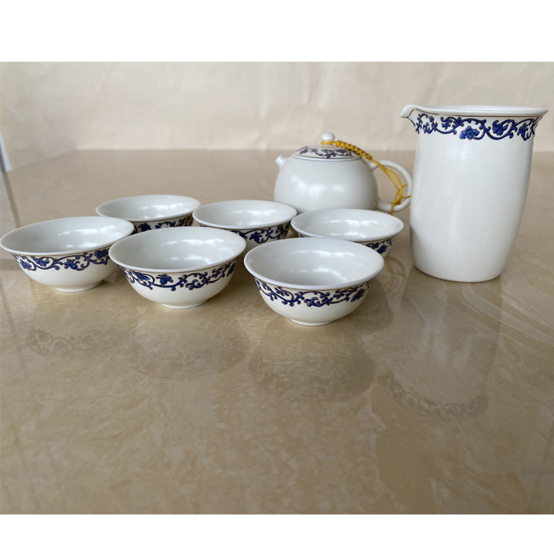 台湾建窑茶具白瓷青花茶具套装