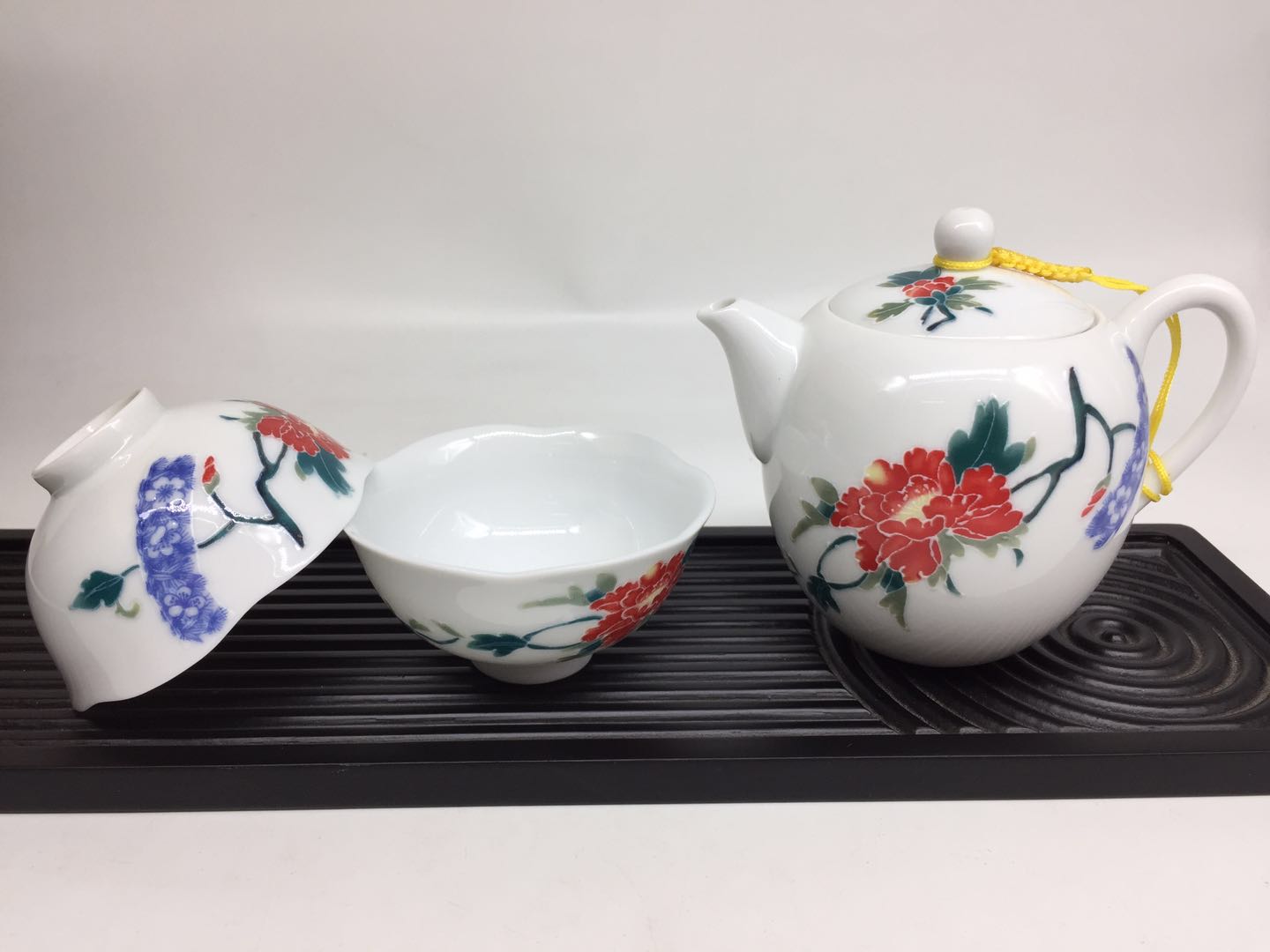 台湾建窑整套茶具白瓷釉上彩淡青