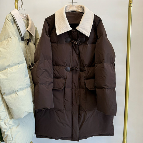 牛角扣中长90白鸭绒羽绒服超好看