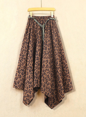 不规则鹿皮绒豹纹半身裙2025秋冬新款高腰显瘦A字裙垂坠感长裙