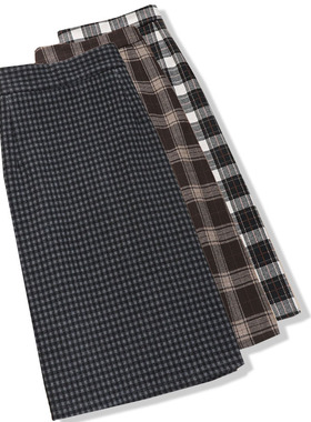 加厚毛呢格子半身裙女秋冬新款高腰过膝中长款显瘦a字裙包臀裙子