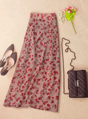 法式复古碎花雪纺半身裙中长款a字裙春夏女新款薄款小个子气质裙