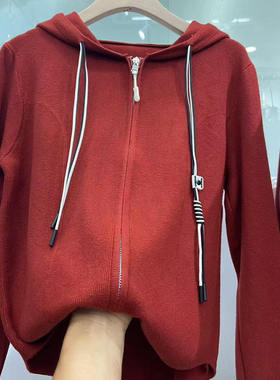 2025早秋新款韩系简约百搭连帽外套针织衫女宽松显瘦百搭上衣