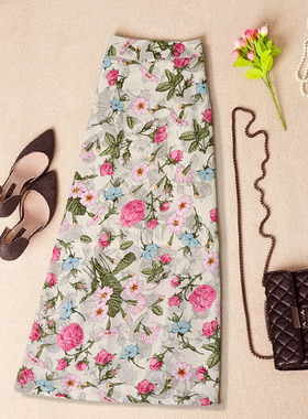 复古碎花雪纺半身裙女夏夏2025新款高腰印花中长款小个子a字裙