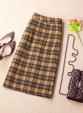 美拉德格纹半身裙女2023新款秋冬小个子包臀裙高腰显瘦一步裙