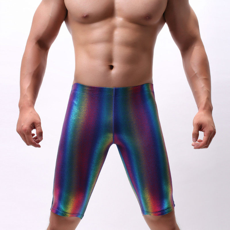 男士舞台涤纶网孔五分平角裤