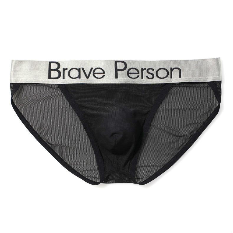 brave person男士内裤弹性锦纶网纱透气明筋低腰高叉三角裤bp1186
