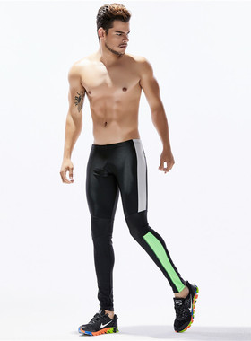 男士健身长裤 弹性锦纶系绳双侧拼色跑步运动紧身低腰长裤TW70611