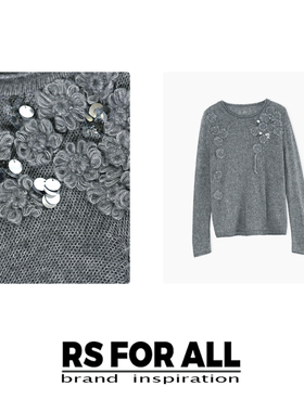 RS FOR ALL  莱赛尔山羊绒卷边花朵绵羊毛针织衫RSMR8806