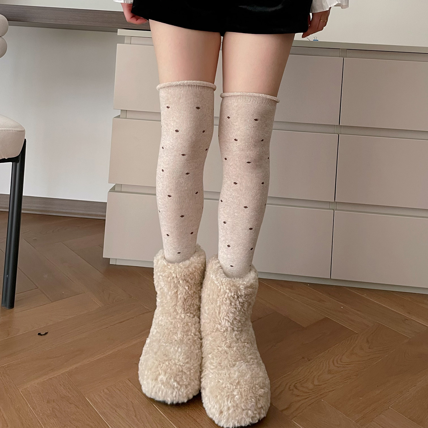 秋冬新款波点过膝袜女长筒袜堆堆袜加厚保暖大腿袜套米色螺纹袜子,女士内衣/男士内衣/家居服,长筒袜,淘宝优惠券,粉丝福利购,淘宝优惠卷