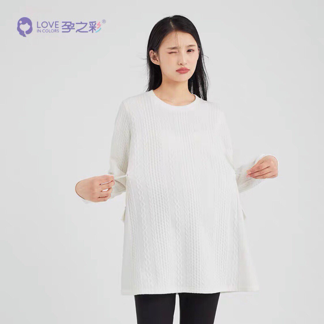 임신 색상 출산 봄 가을 탑 세련된 맞춤형 스플 라이스 느슨한 긴팔 라운드 넥 스웨트 대형 가을 옷
