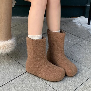 加绒保暖棉鞋平底雪地靴女时尚休闲韩系小短靴秋冬两穿毛毛勃肯靴