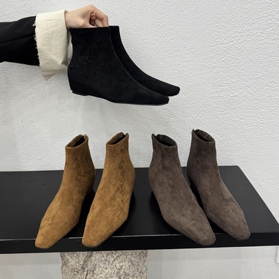 韩系内增高短筒瘦瘦靴加绒短靴子