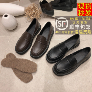 英伦松糕厚底软皮小皮鞋 大码 平底单鞋 日系女春秋一脚蹬软底乐福鞋