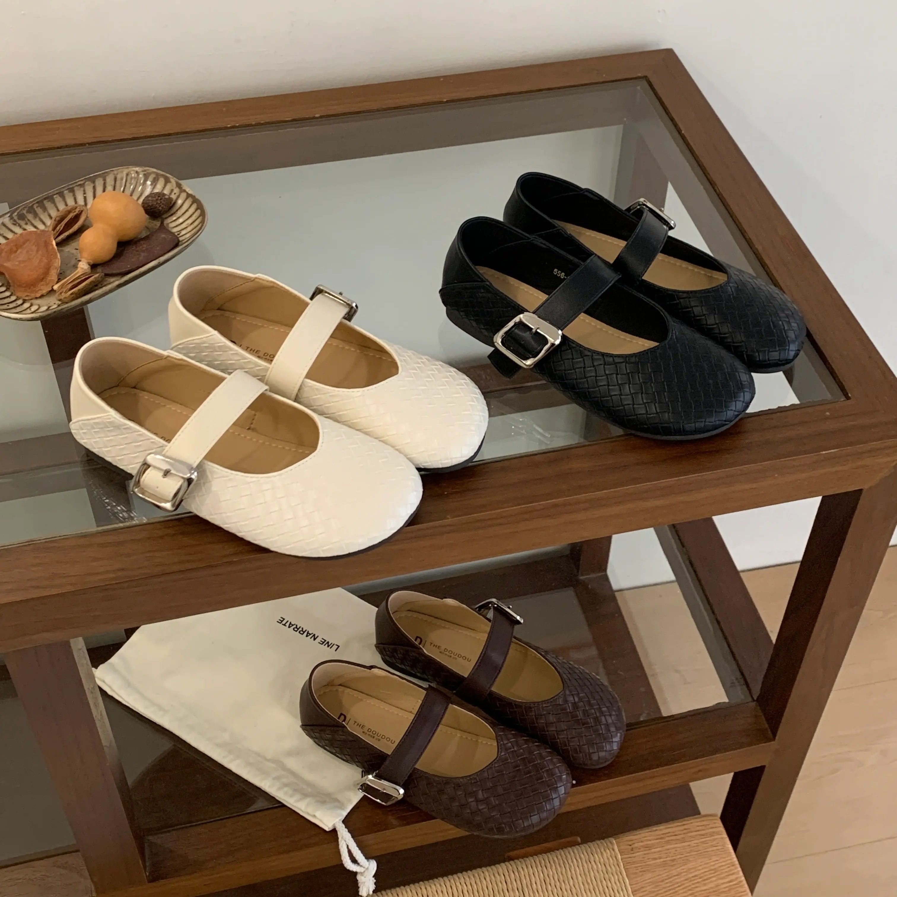 复古风编织玛丽珍鞋女平底圆头一字带扣浅口单鞋软底真皮豆豆鞋子,女鞋,浅口单鞋,淘宝优惠券,粉丝福利购,淘宝优惠卷