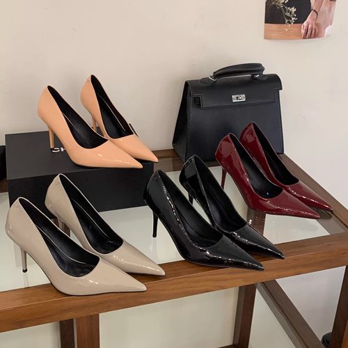 真皮漆皮尖头浅口单鞋女