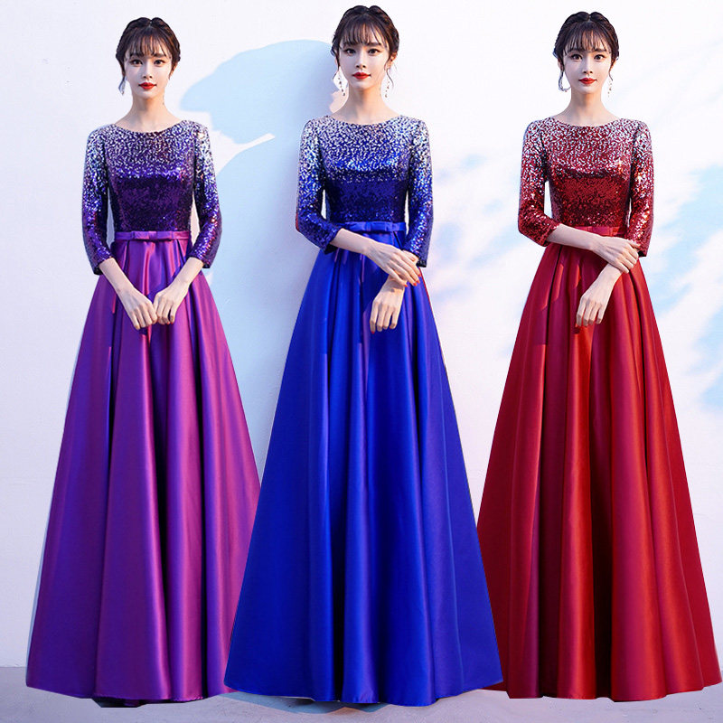 大合唱演出服女新款成人主持指挥舞台表演服周年庆长裙晚礼服出租