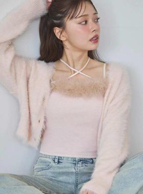 小V日单 nice claup 0142050430 甜美软糯毛绒针织短款开衫外套女