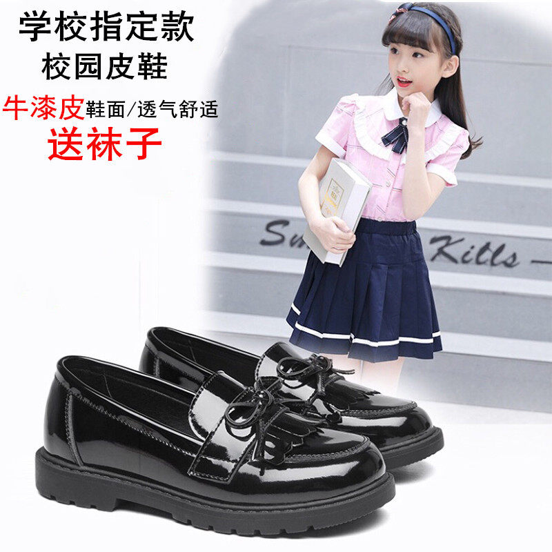 女童黑皮鞋牛漆皮春秋新款小女孩真皮软底大童学生表演出儿童单鞋
