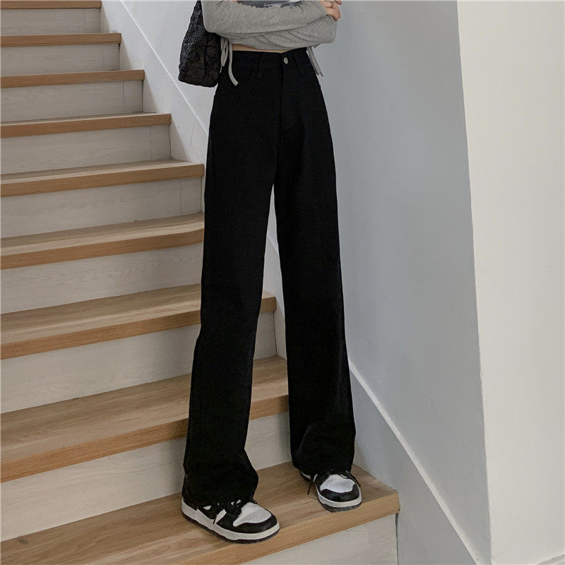 LARGE SIZE FAT SISTER MM HIGH WAIST JEANS WOMENS SPRING AND AUTUMN THIN LOOSE STRAIGHT LEG STUDENT MOPPING WIDE-LEG PANTS TREND