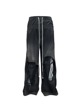 GOJOYJINNI双腰破坏糜烂五条杠宽松廓形喷脏牛仔裤