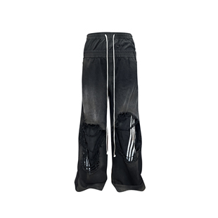 GOJOYJINNI双腰破坏糜烂五条杠宽松廓形喷脏牛仔裤