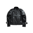 GOJOYJINNI斜拉链立领机车金属调节扣绑带修身 棉服皮衣夹克