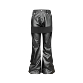 GOJOYJINNI 绑带刷蜡涂层暗黑亮面光泽感宽松无弹微喇叭牛仔裤