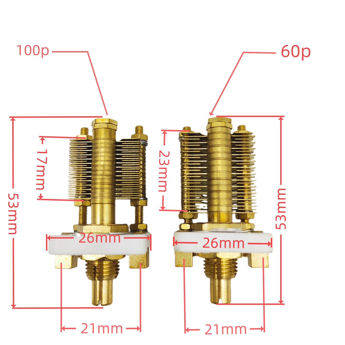 CW2F高频高Q值陶瓷全铜单联空气可变电容60P100P美容医疗小环天线