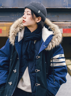 PROS BY CH 冬季中长款大毛领N3B棉衣连帽羊羔绒棉服外套情侣棉袄