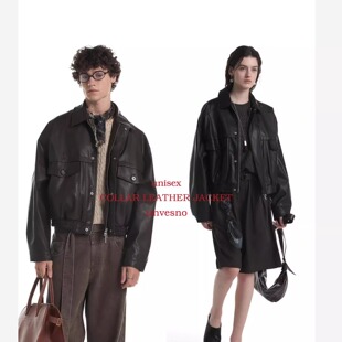 【LM风】Unvesno(UN)“Boxyfit”短廓型覆古皮革男女同款夹克外套
