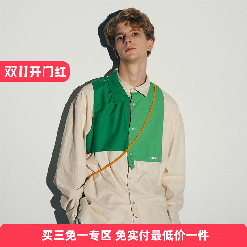 新款门襟拼接撞色设计休闲衬衫