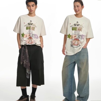 TGNS蜡笔涂鸦印花趣味t恤