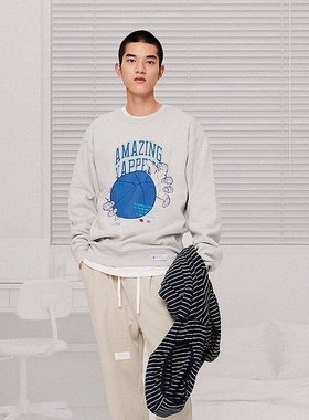 ANB秋冬 / ANB GM系列篮球印花圆领运动卫衣（蓝灰色/粉色）